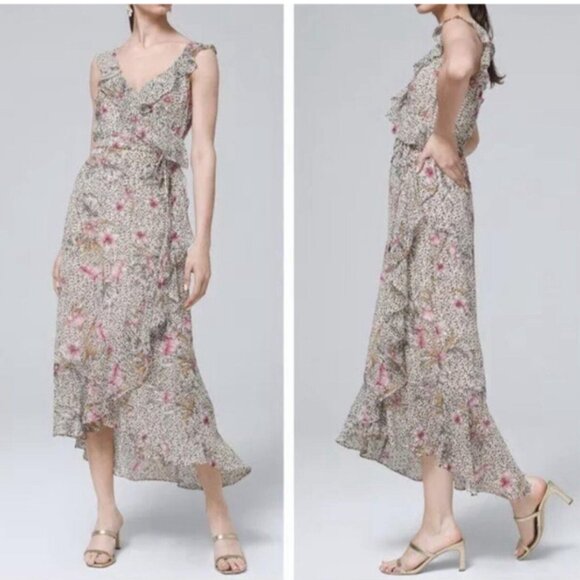 White House Black Market Leopard Floral Faux Wrap Dress Size 10 - Picture 2 of 13